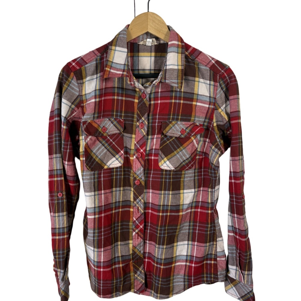 Duluth Trading Plaid Button Up Flannel Shirt Red Multicolor Size M
